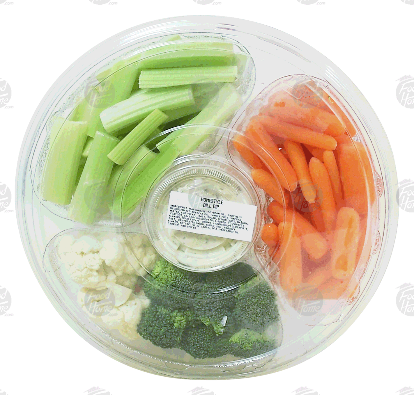 Value Center Market  mixed vegetable tray; celery hearts, baby corn, broccolli and cauliflower crowns with homestyle dill Full-Size Picture